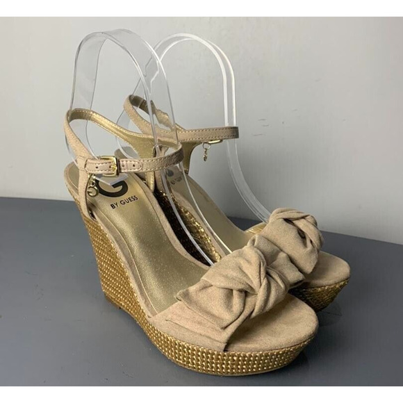 Guess Womens Beige Bow Wedge Sandals Size 6.5 - Picture 1 of 8